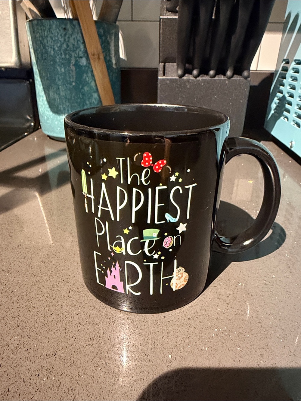 Black "The Happiest Place on Earth" Ceramic Mug